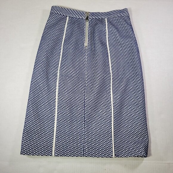 Rebecca Minkoff Professional Navy & White Silk Geometric Pencil Skirt Size 0 - Picture 6 of 7